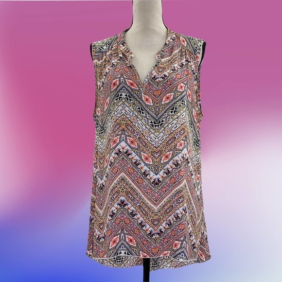 Ldla Printed Split Neck Sleeveless High Low Blouse - Picture 11 of 11